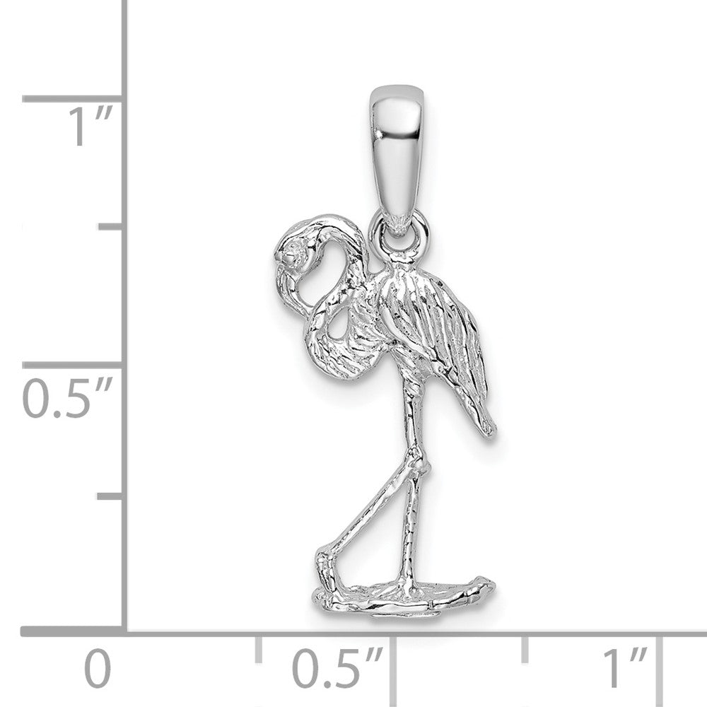 Sterlingsilber De-ani Rhodiniert Poliert 3d Flamingo Anhänger