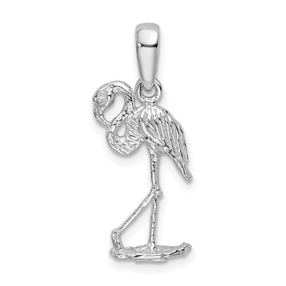 Sterlingsilber De-ani Rhodiniert Poliert 3d Flamingo Anhänger