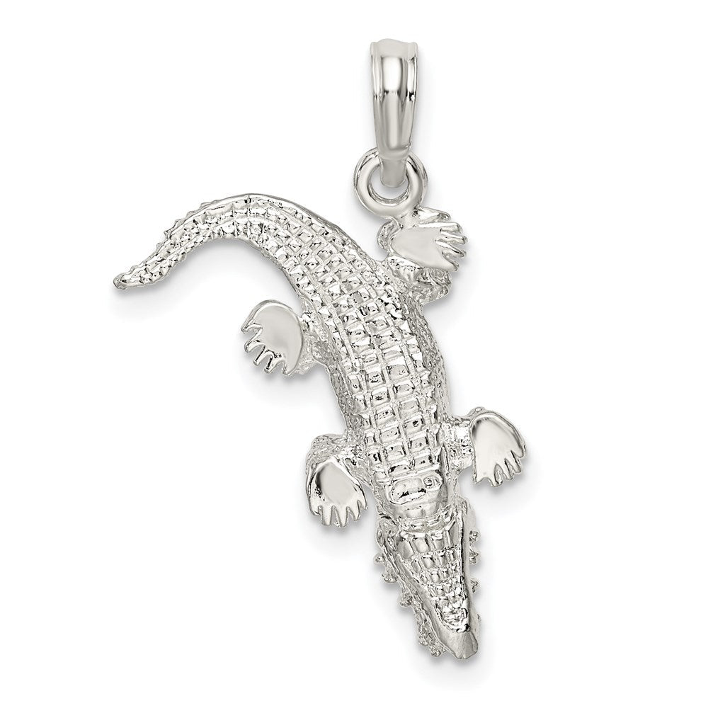 Sterlingsilber De-ani Rhodiniert Poliert 3d Alligator Anhänger