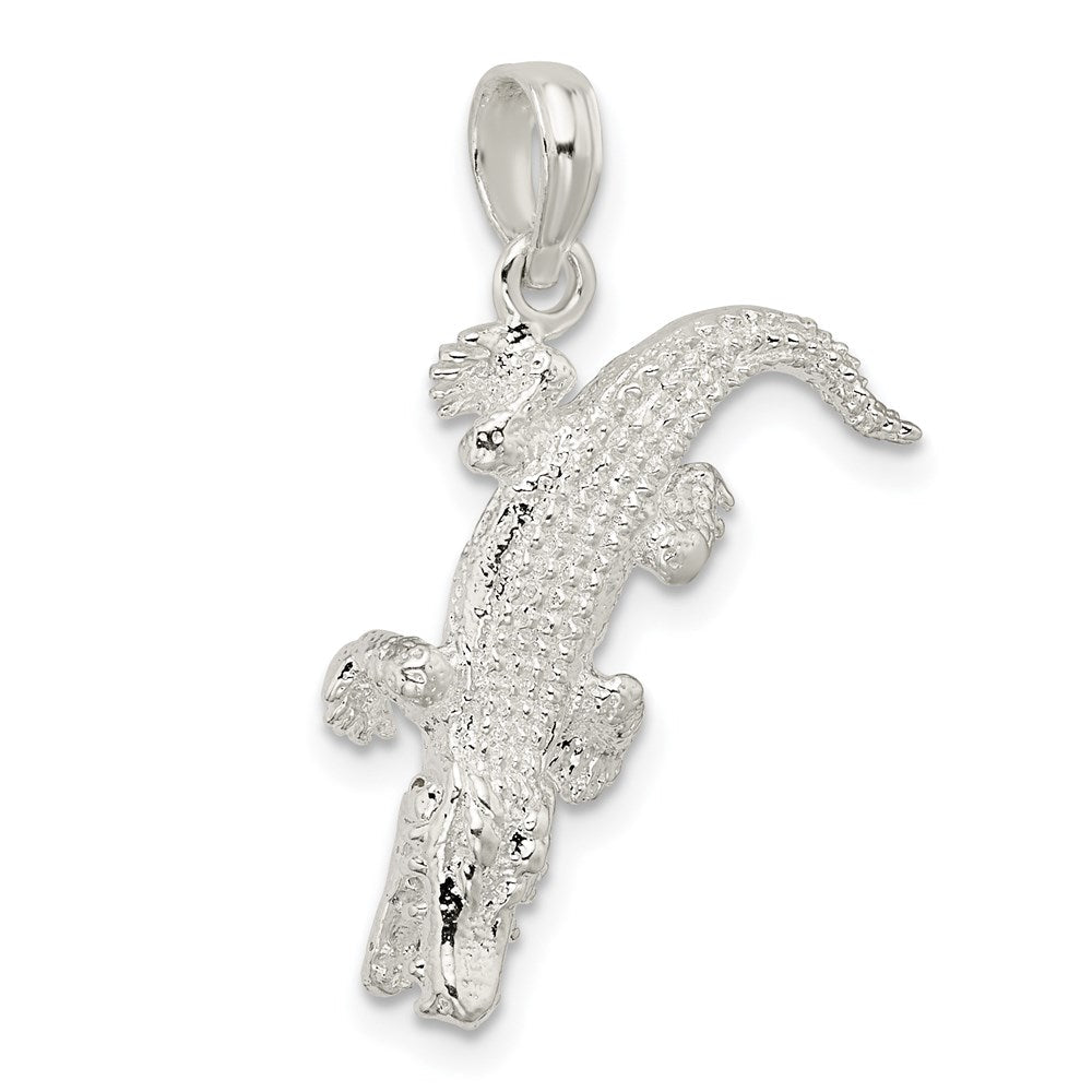 Sterlingsilber De-ani Rhodiniert Poliert 3d Alligator Anhänger