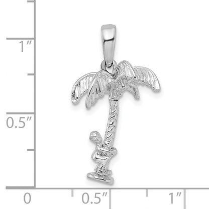 Sterlingsilber De-ani Rhodiniert 3d Palme Baum mit Moving Climber Anhänger