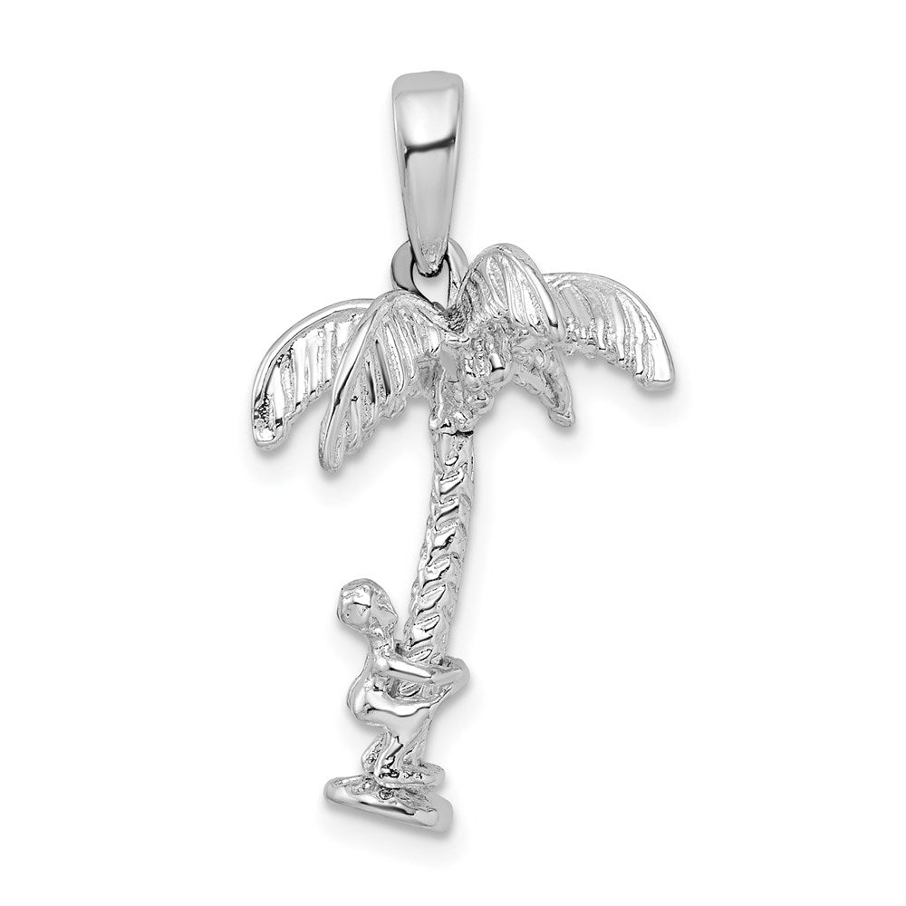 Sterlingsilber De-ani Rhodiniert 3d Palme Baum mit Moving Climber Anhänger