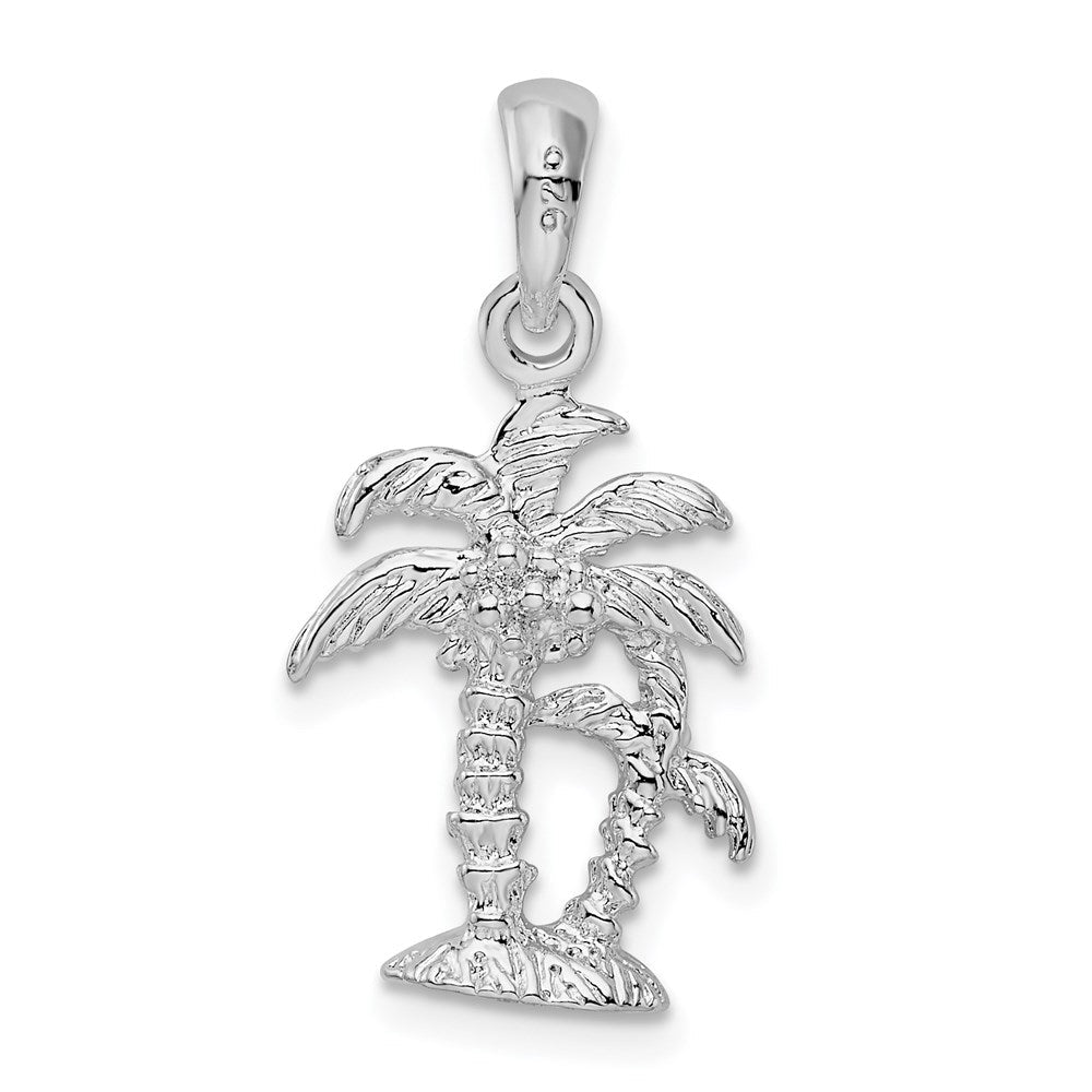 Sterlingsilber De-ani Rhodiniert Poliert und Strukturiert 3d Zwei Palme Trees Anhänger