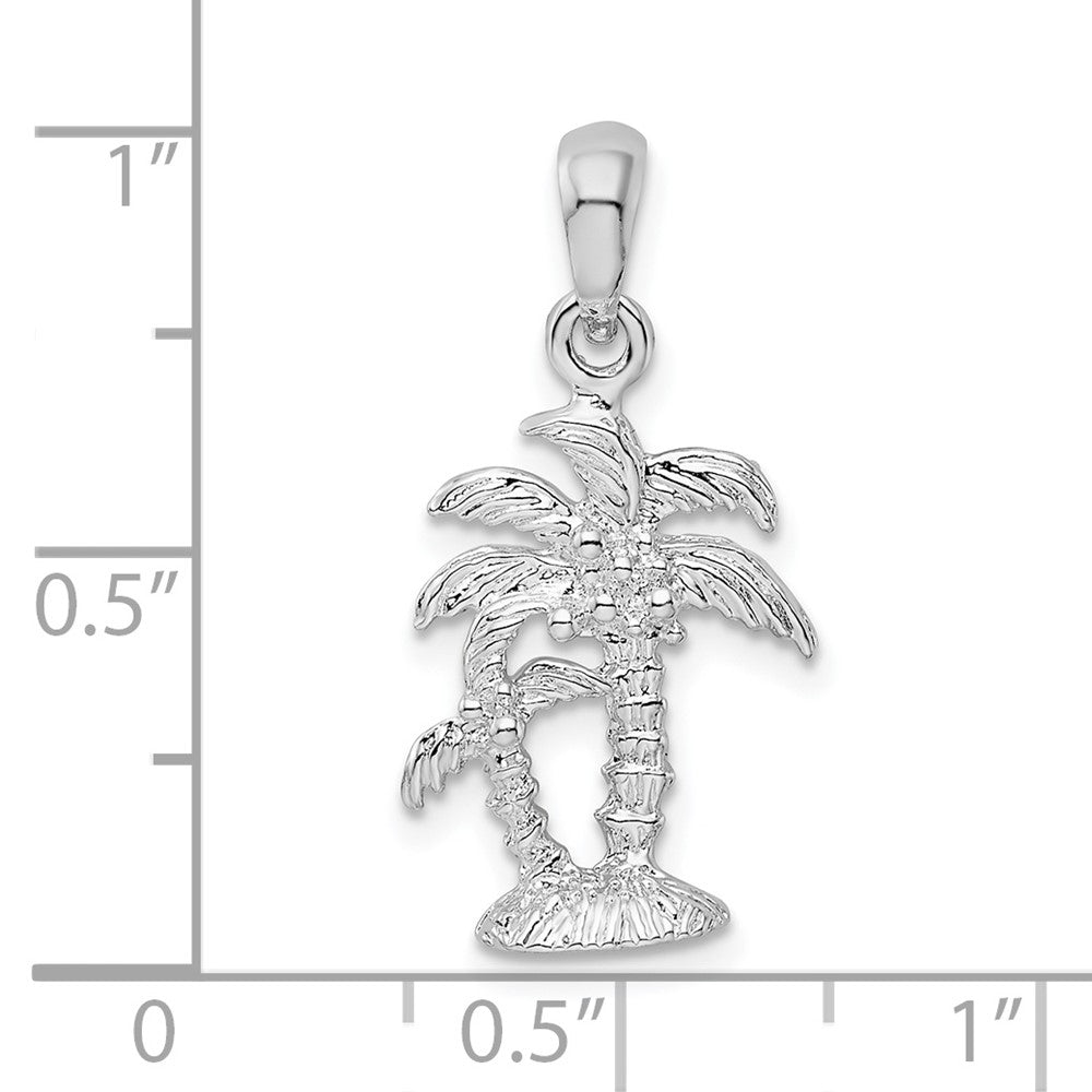 Sterlingsilber De-ani Rhodiniert Poliert und Strukturiert 3d Zwei Palme Trees Anhänger