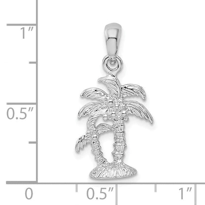 Sterlingsilber De-ani Rhodiniert Poliert und Strukturiert 3d Zwei Palme Trees Anhänger