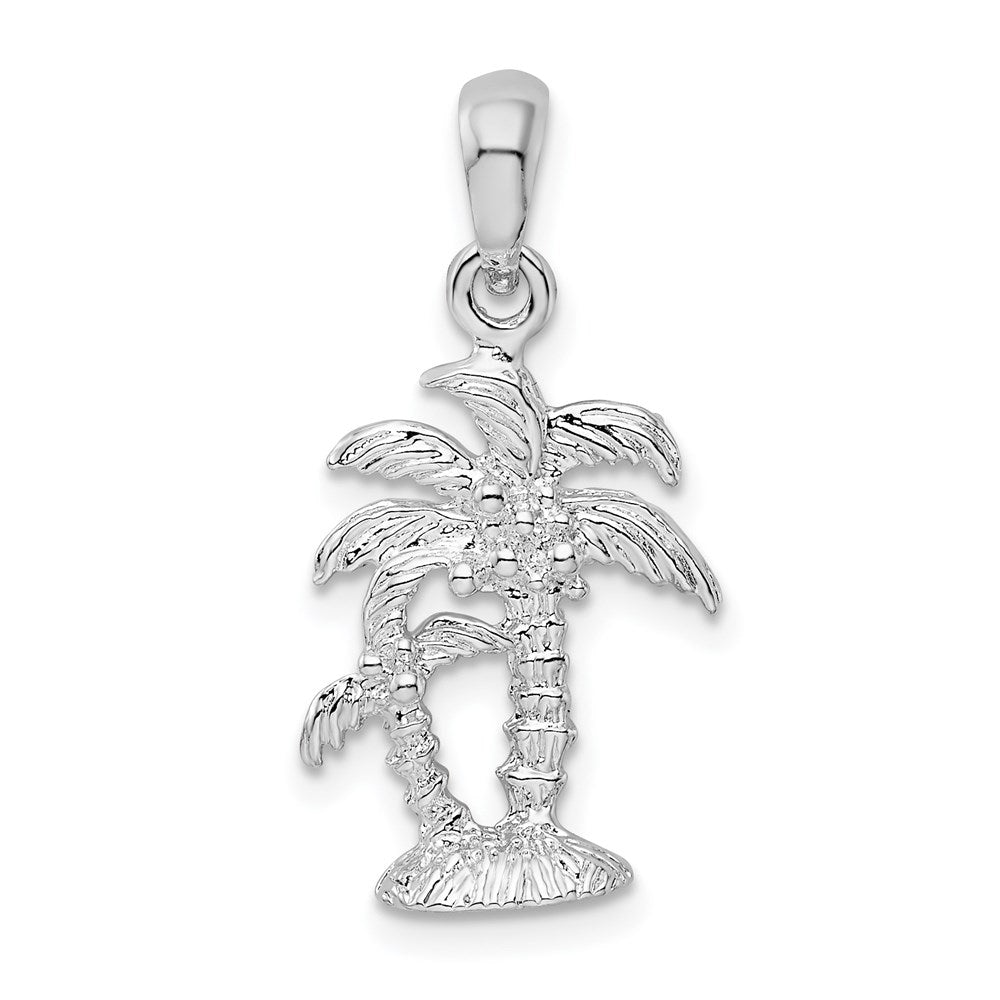 Sterlingsilber De-ani Rhodiniert Poliert und Strukturiert 3d Zwei Palme Trees Anhänger