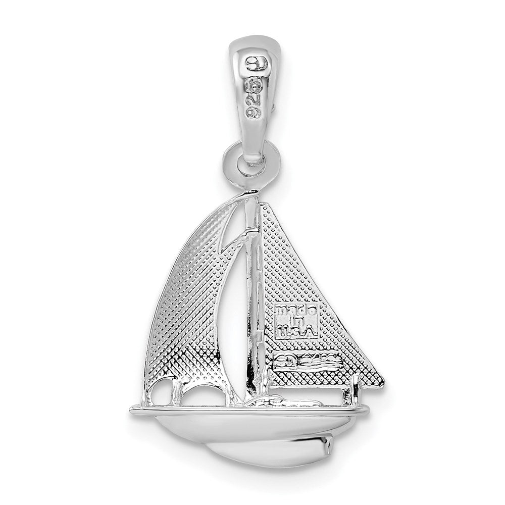 Sterlingsilber De-ani Rhodiniert Poliert 3d Segelboot Anhänger