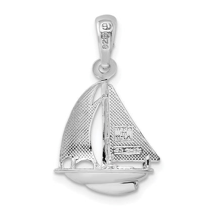 Sterlingsilber De-ani Rhodiniert Poliert 3d Segelboot Anhänger