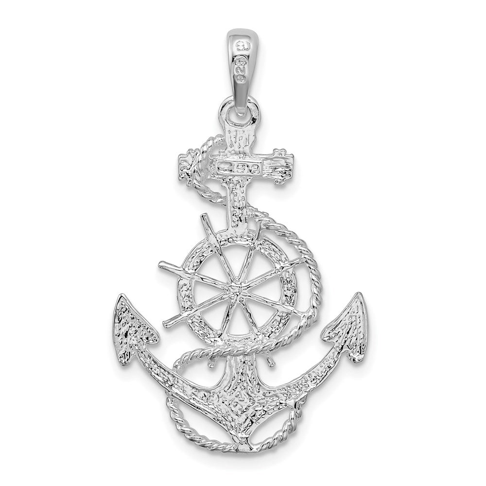 Sterlingsilber De-ani Rhodiniert Poliert Anker mit Ships Rad Anhänger
