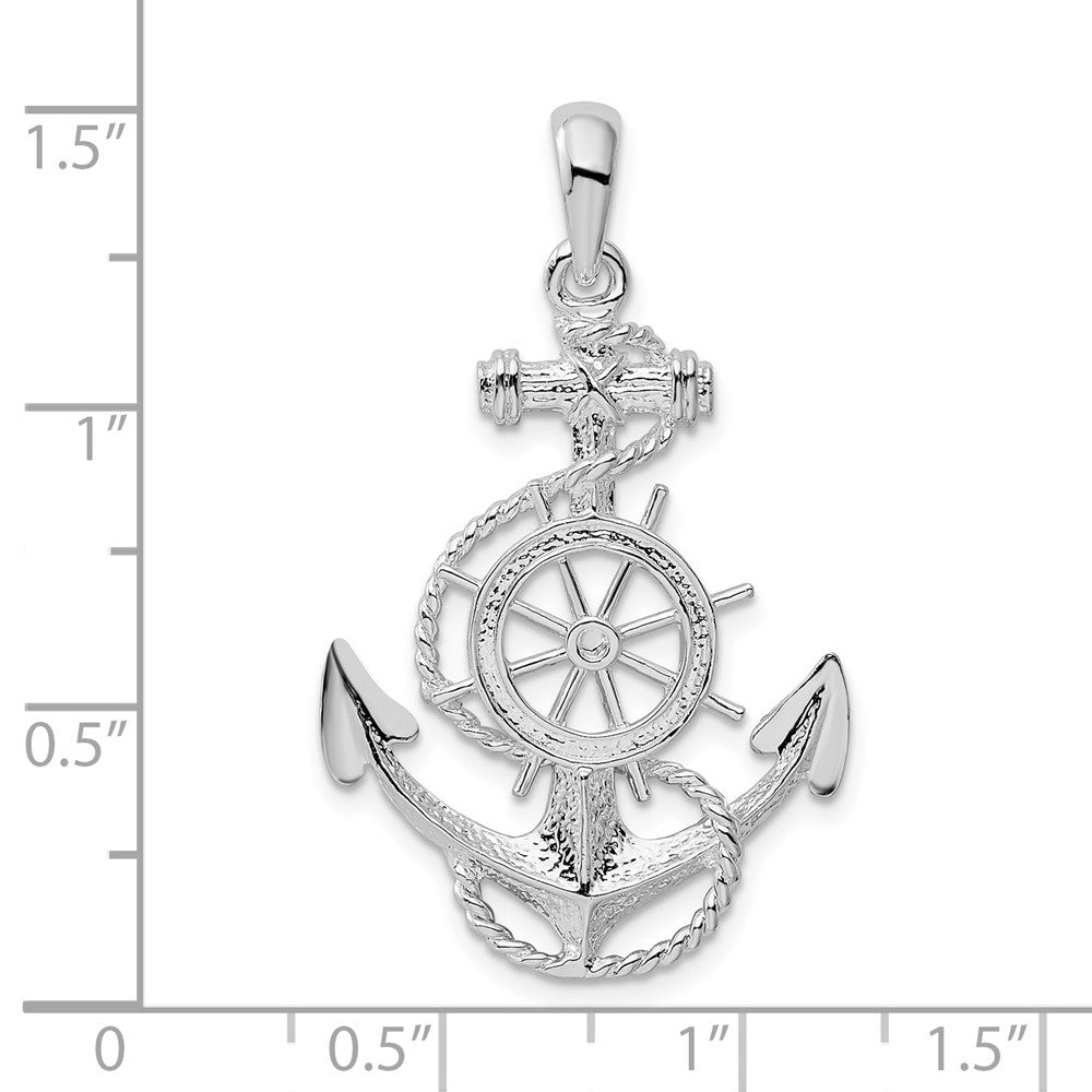 Sterlingsilber De-ani Rhodiniert Poliert Anker mit Ships Rad Anhänger