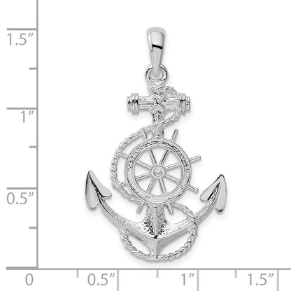 Sterlingsilber De-ani Rhodiniert Poliert Anker mit Ships Rad Anhänger
