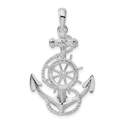 Sterlingsilber De-ani Rhodiniert Poliert Anker mit Ships Rad Anhänger