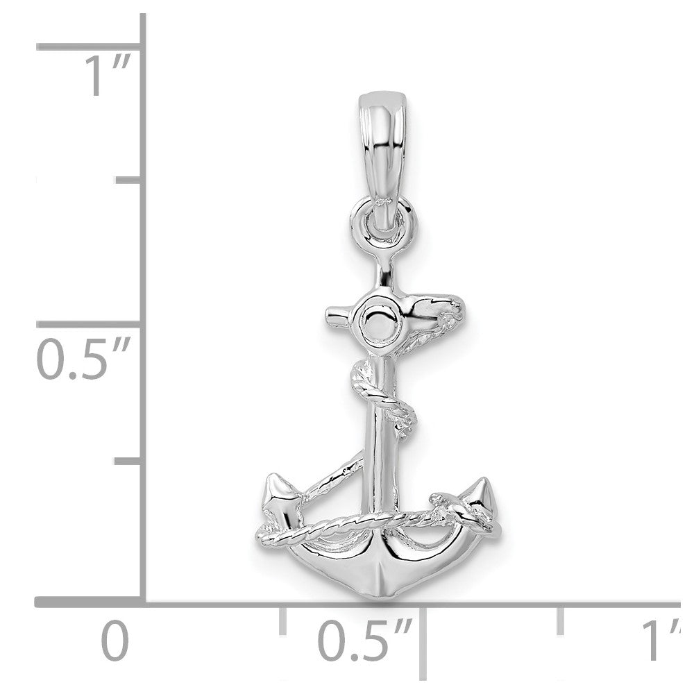 Sterlingsilber De-ani Rhodiniert Poliert 3d Anker mit Kordel Anhänger