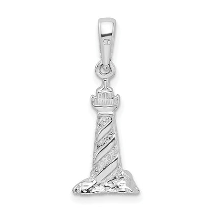 Sterlingsilber De-ani Rhodiniert Poliert 3d Cape Hatteras Leuchtturm Anhänger