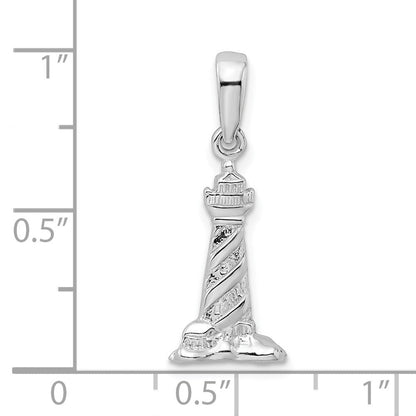 Sterlingsilber De-ani Rhodiniert Poliert 3d Cape Hatteras Leuchtturm Anhänger