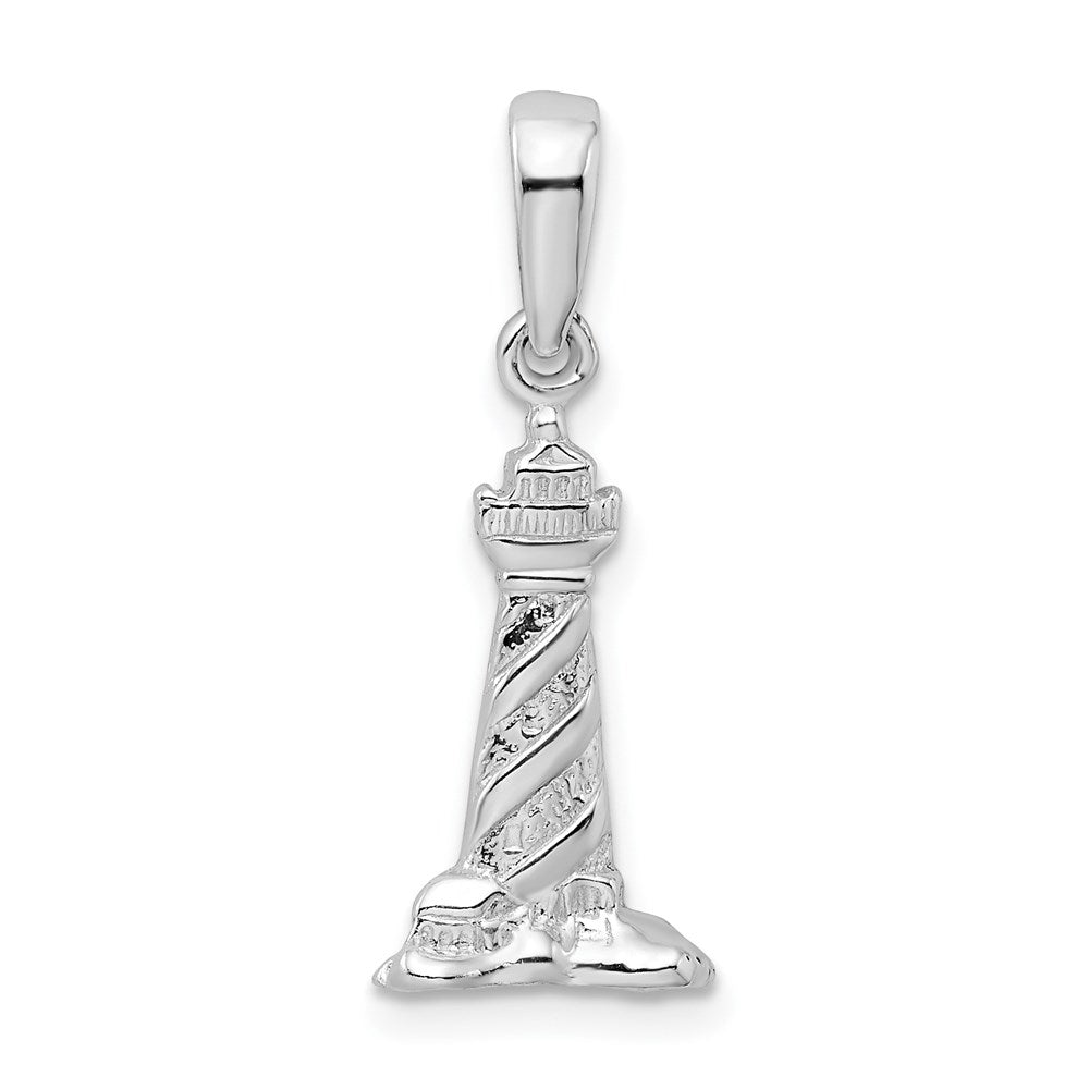 Sterlingsilber De-ani Rhodiniert Poliert 3d Cape Hatteras Leuchtturm Anhänger