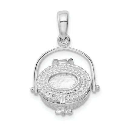Sterlingsilber De-ani Rhodiniert 3d Beweglich Groß Nantucket Korb Anhänger