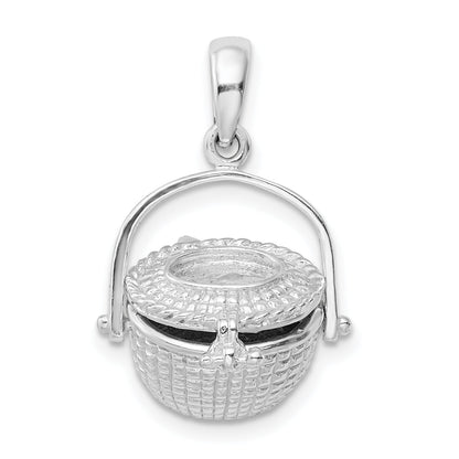 Sterlingsilber De-ani Rhodiniert 3d Beweglich Groß Nantucket Korb Anhänger