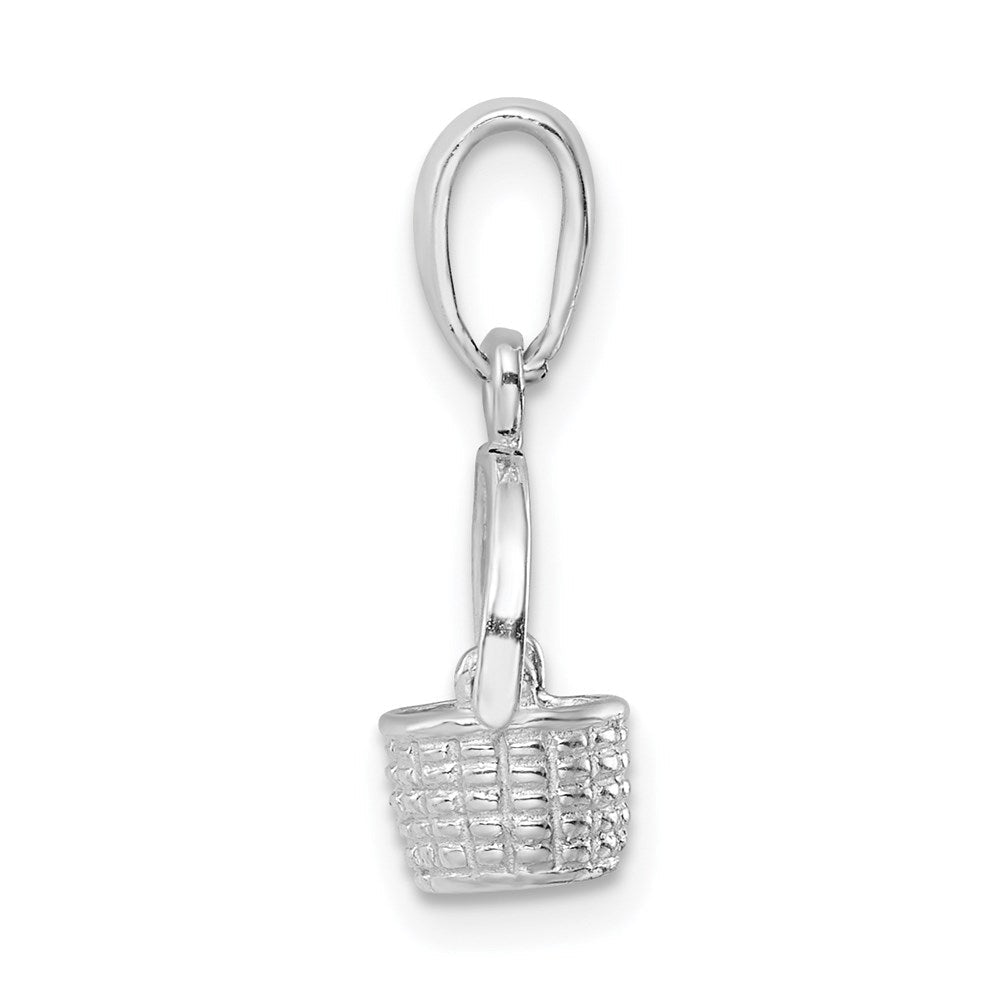 Sterlingsilber De-ani Rhodiniert 3d Korb mit Moving Handle Anhänger