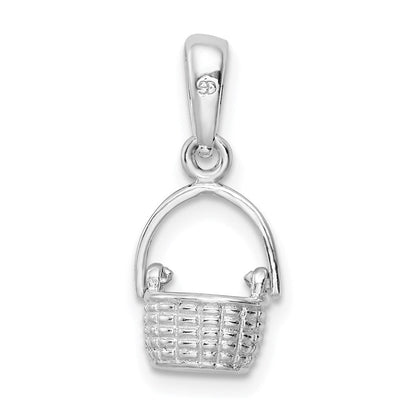 Sterlingsilber De-ani Rhodiniert 3d Korb mit Moving Handle Anhänger