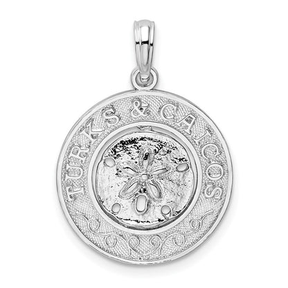 Sterlingsilber De-ani Rhodiniert Strukturiert Turks und Caicos Sand Dollar Anhänger