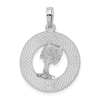 Sterlingsilber De-ani Rhodiniert Strukturiert Turks und Caicos Palme Baum Anhänger