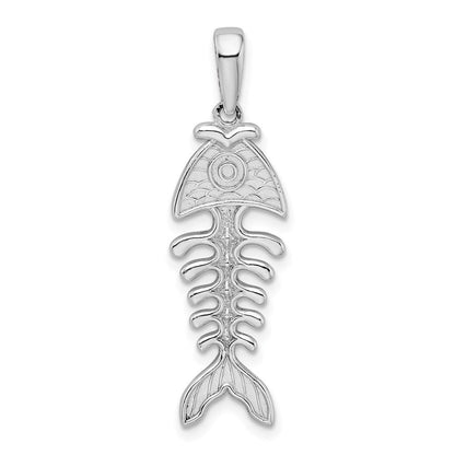 Sterlingsilber De-ani Rhodiniert Poliert und Strukturiert 3d Fishbone Anhänger