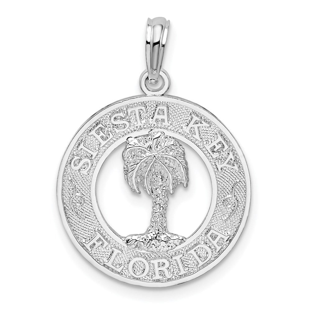 Sterlingsilber De-ani Rhodiniert Strukturiert Siesta Key Florida mit Palme Baum Anhänger