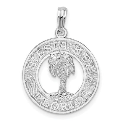 Sterlingsilber De-ani Rhodiniert Strukturiert Siesta Key Florida mit Palme Baum Anhänger
