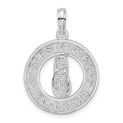 Sterlingsilber De-ani Rhodiniert Strukturiert Siesta Key Florida mit Flip-flop Anhänger