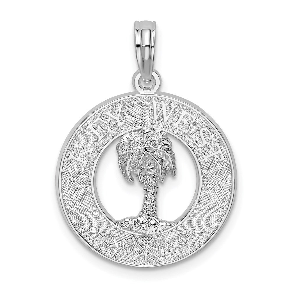 Sterlingsilber De-ani Rhodiniert Strukturiert Key West mit Palme Baum Anhänger