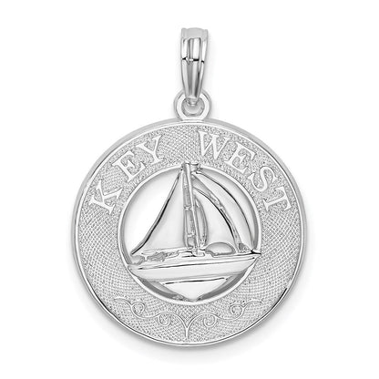 Sterlingsilber De-ani Rhodiniert Strukturiert Key West mit Segelboot Anhänger