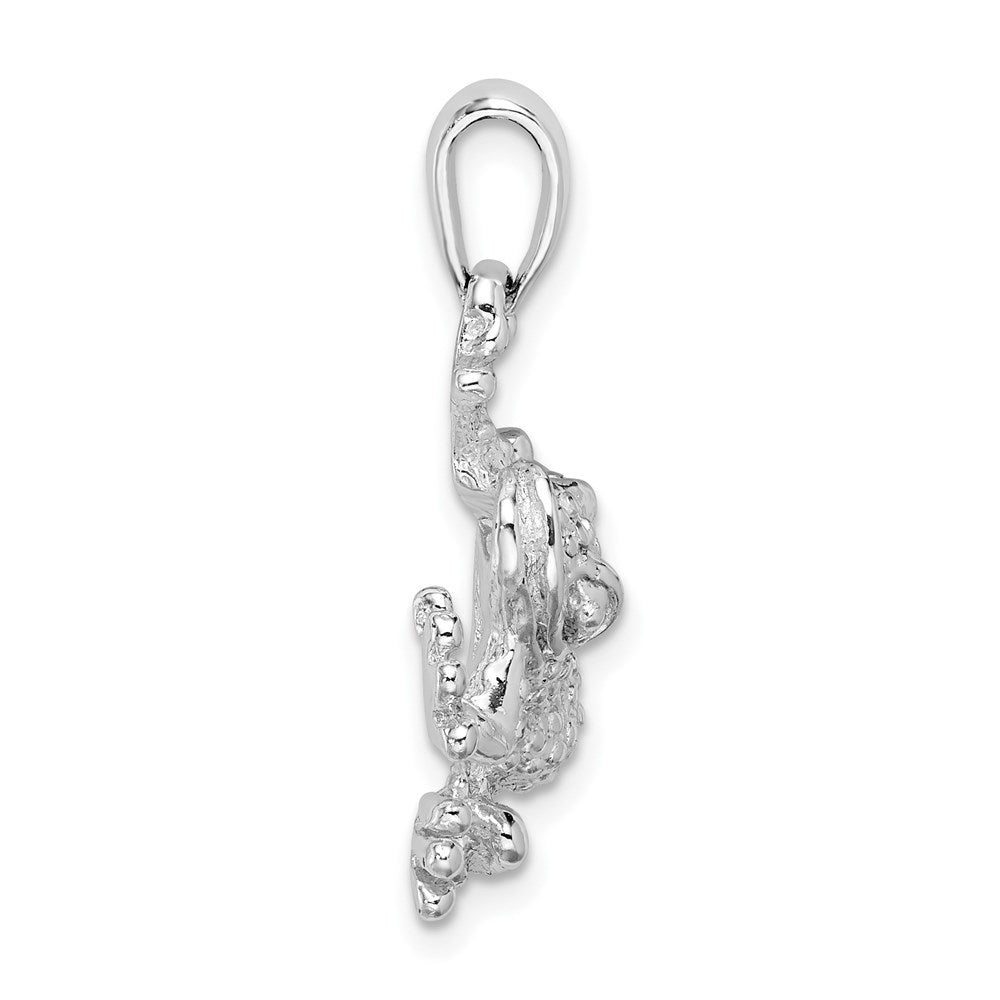 Sterlingsilber De-ani Rhodiniert Poliert und Strukturiert Frosch Hanging By Leg Anhänger