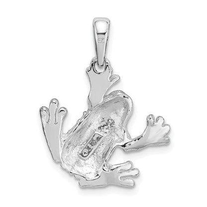 Sterlingsilber De-ani Rhodiniert Poliert und Strukturiert Frosch Hanging By Leg Anhänger