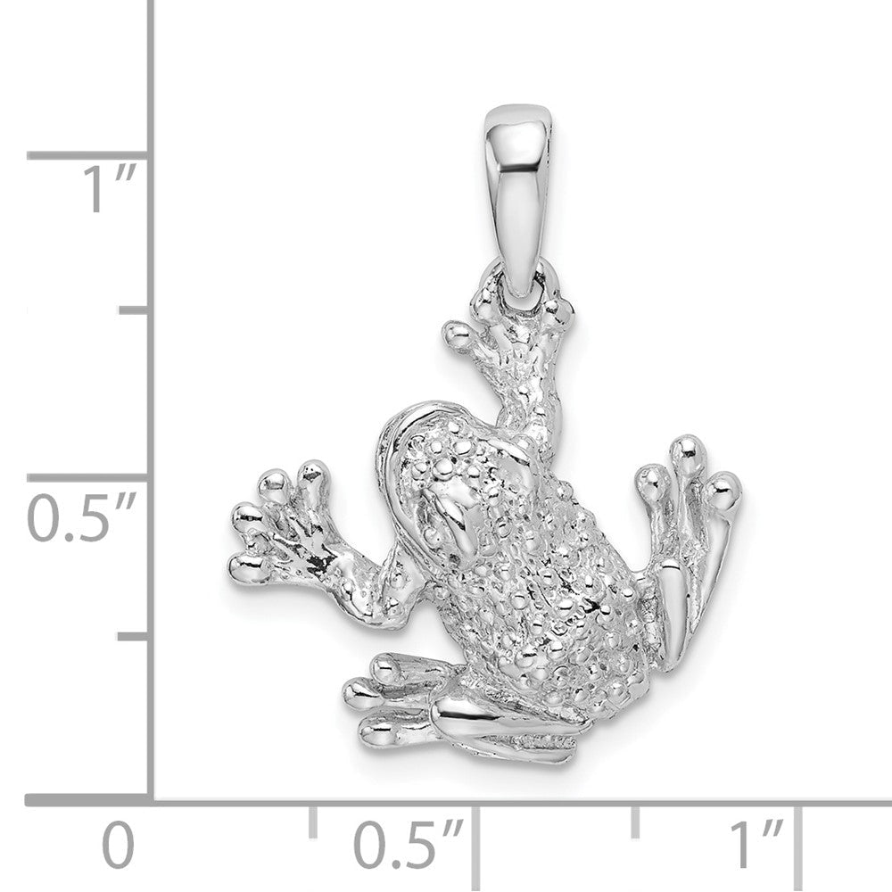 Sterlingsilber De-ani Rhodiniert Poliert und Strukturiert Frosch Hanging By Leg Anhänger