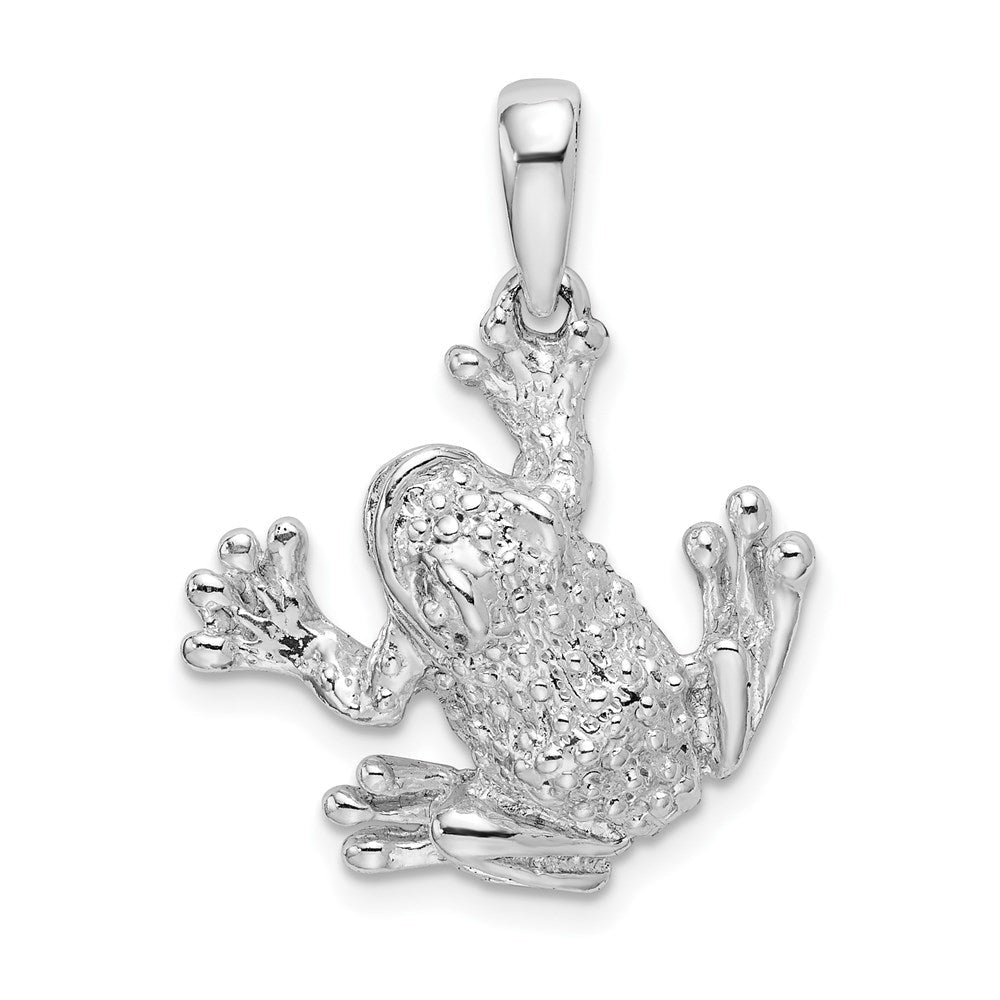 Sterlingsilber De-ani Rhodiniert Poliert und Strukturiert Frosch Hanging By Leg Anhänger