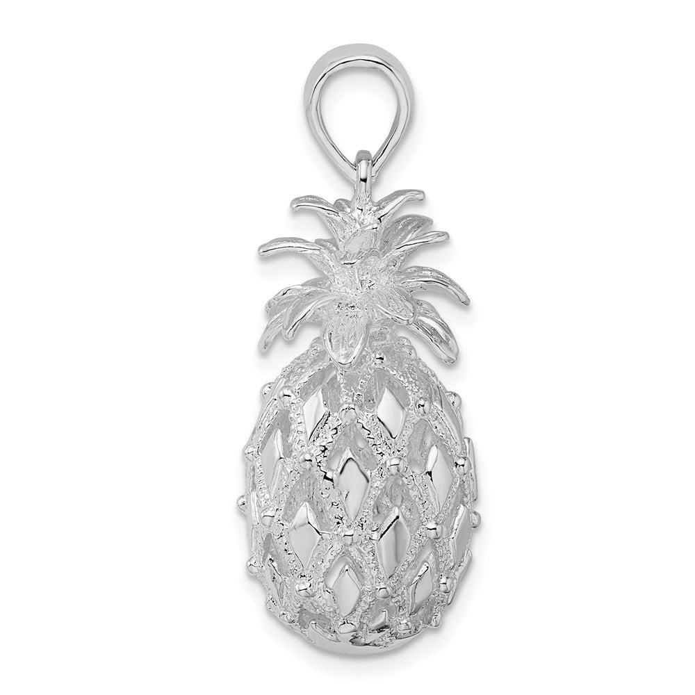 Sterlingsilber De-ani Rhodiniert Poliert 3d Ausgeschnitten Groß Pineapple Anhänger