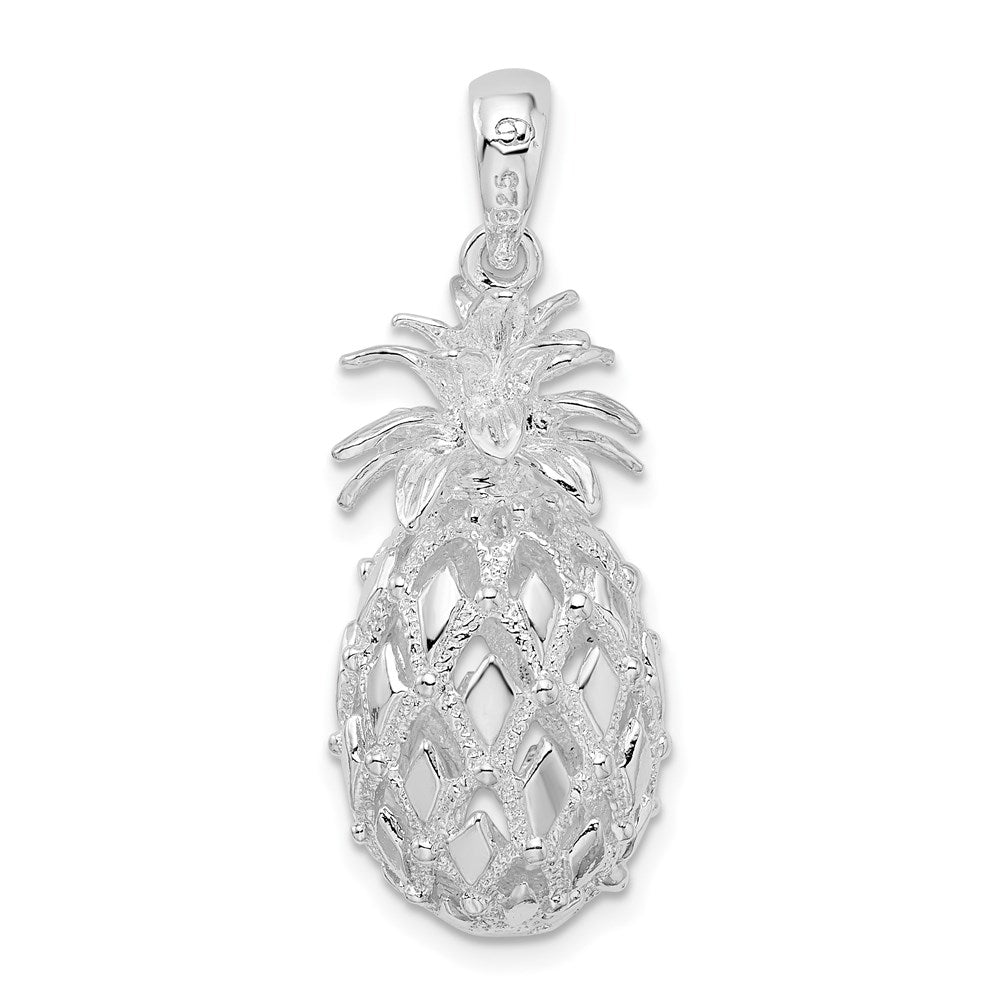 Sterlingsilber De-ani Rhodiniert Poliert 3d Ausgeschnitten Groß Pineapple Anhänger