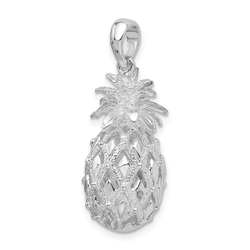 Sterlingsilber De-ani Rhodiniert Poliert 3d Ausgeschnitten Groß Pineapple Anhänger