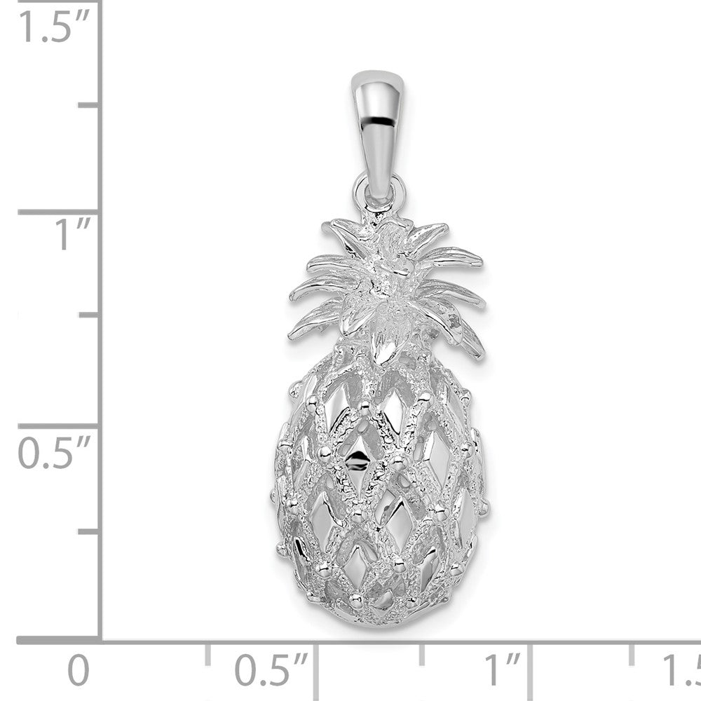 Sterlingsilber De-ani Rhodiniert Poliert 3d Ausgeschnitten Groß Pineapple Anhänger