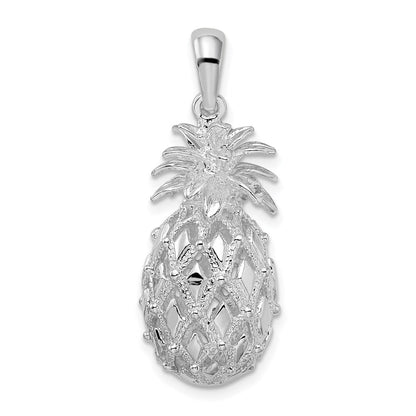 Sterlingsilber De-ani Rhodiniert Poliert 3d Ausgeschnitten Groß Pineapple Anhänger