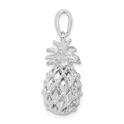 Sterlingsilber De-ani Rhodiniert Poliert 3d Ausgeschnitten Mittel Pineapple Anhänger