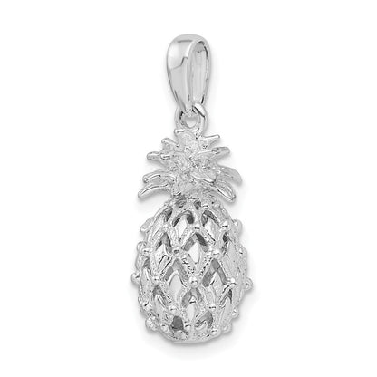 Sterlingsilber De-ani Rhodiniert Poliert 3d Ausgeschnitten Mittel Pineapple Anhänger