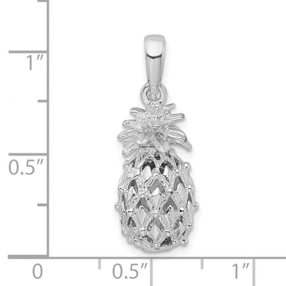 Sterlingsilber De-ani Rhodiniert Poliert 3d Ausgeschnitten Mittel Pineapple Anhänger