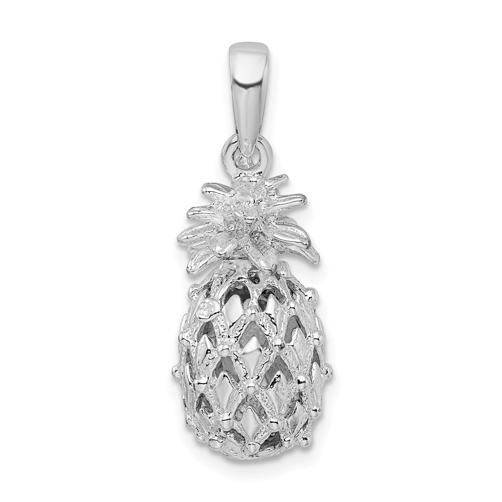 Sterlingsilber De-ani Rhodiniert Poliert 3d Ausgeschnitten Mittel Pineapple Anhänger