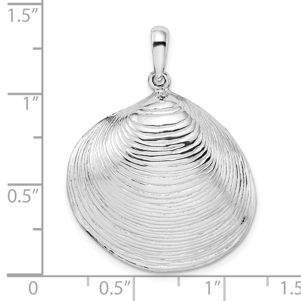 Sterlingsilber De-ani Rhodiniert Poliert 3d Groß Clam Muschel Anhänger