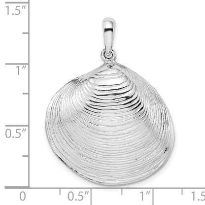 Sterlingsilber De-ani Rhodiniert Poliert 3d Groß Clam Muschel Anhänger