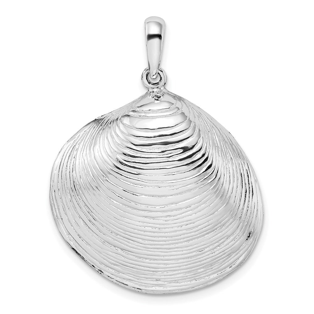 Sterlingsilber De-ani Rhodiniert Poliert 3d Groß Clam Muschel Anhänger