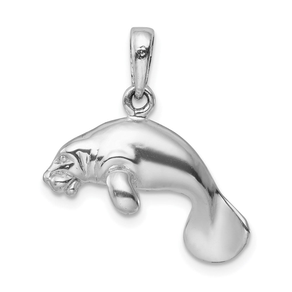 Sterlingsilber De-ani Rhodiniert Poliert 3d Manatee Anhänger