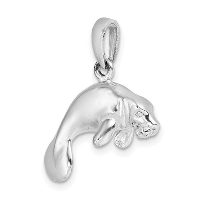 Sterlingsilber De-ani Rhodiniert Poliert 3d Manatee Anhänger
